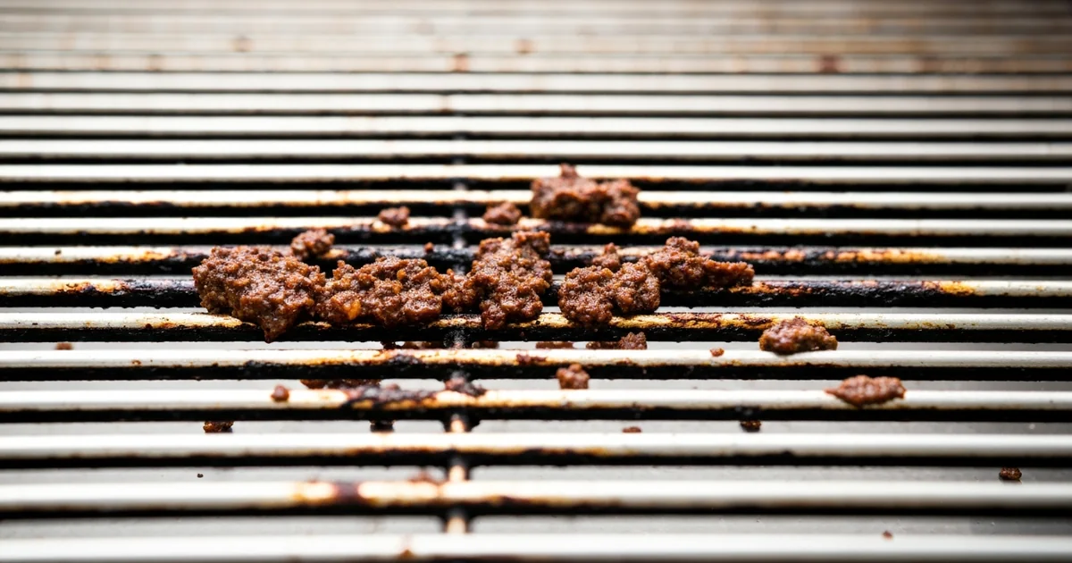 Grille de four métallique encrassée de graisse cuite posée sur un plan de travail