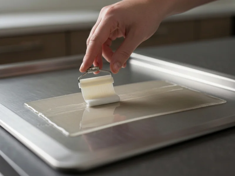 application d’une fine couche d’huile minérale transparente sur un évier inox avec un chiffon microf